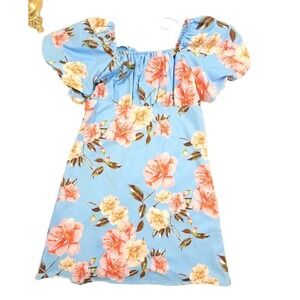 Gianna Bini Girls Blue Floral Peasant Dress Floral Size XL 16